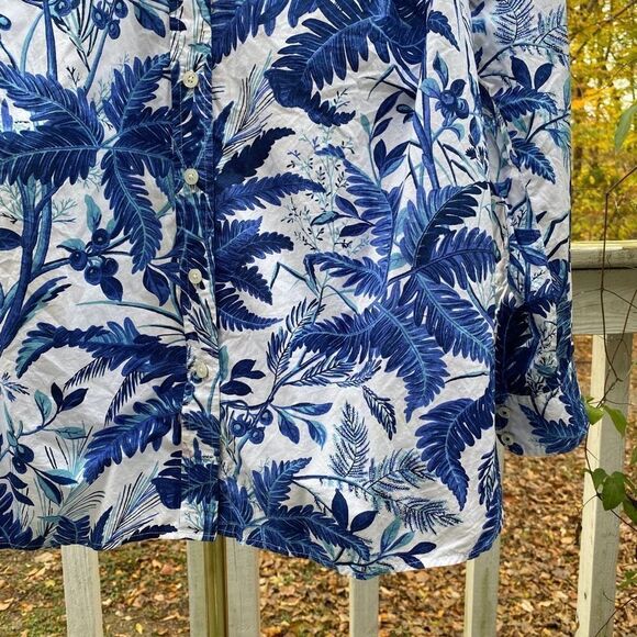 Talbots Blue White Tropical Button Up Blouse - Picture 4 of 8